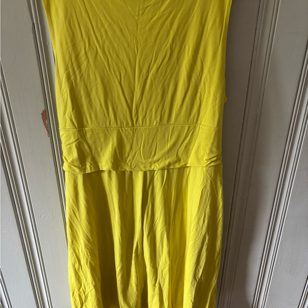 2/$18 Lands' End Yellow Ruched Wrap Midi Dress - Picture 2 of 5